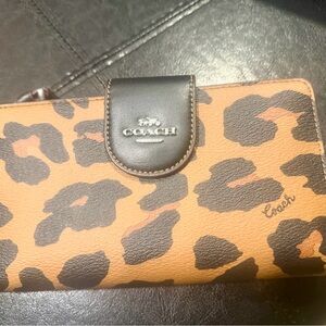 Coach Tan and Black Leopard Print Wallet